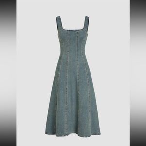 Cider brand denim ruffle cami maxi dress, size 10, stonewashed navy blue.